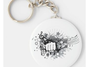 Design with fist,stars and musical notes on key ring