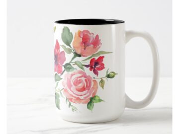Two tone mug decorated with flowers