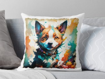 Puppy with grunge frame Throw Pillow